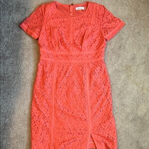 Calvin Klein Lace Short Sleeve Coral Dress